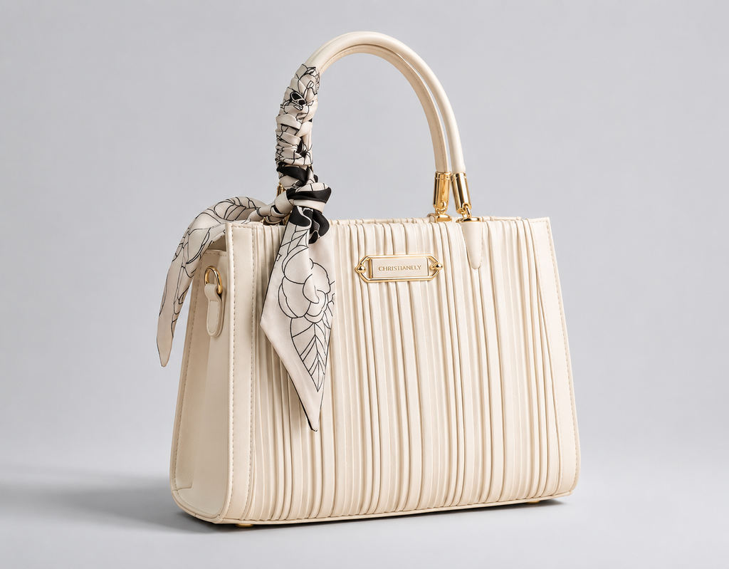 Aurelia White Pleated Satchel