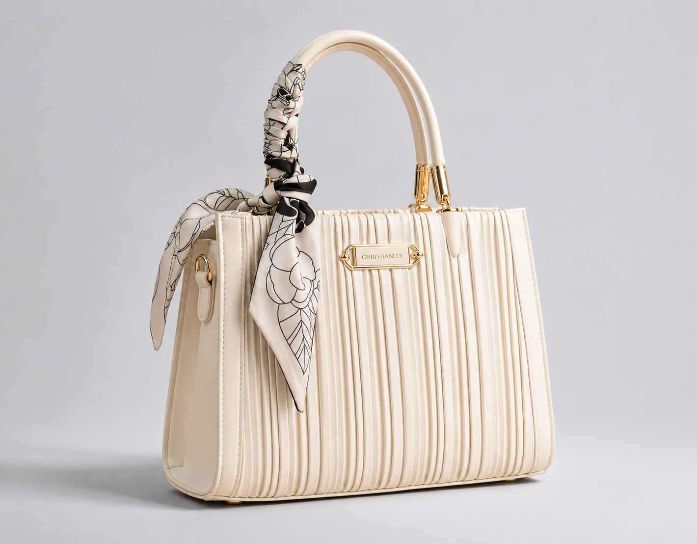 Aurelia White Pleated Satchel