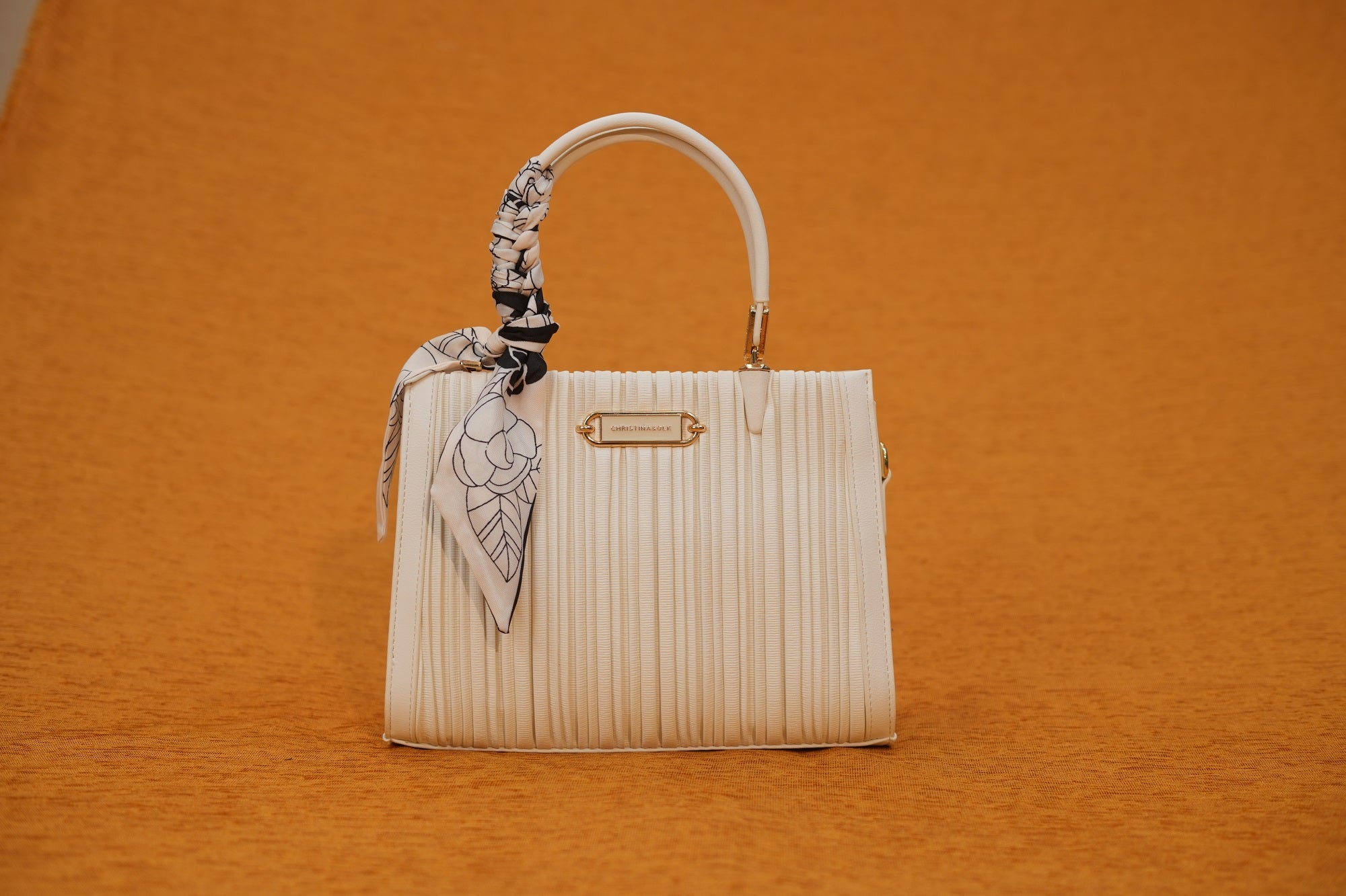 Aurelia White Pleated Satchel