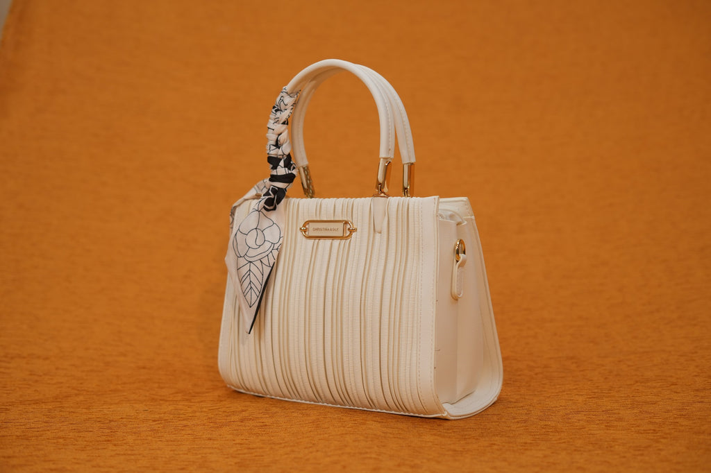 Aurelia White Pleated Satchel