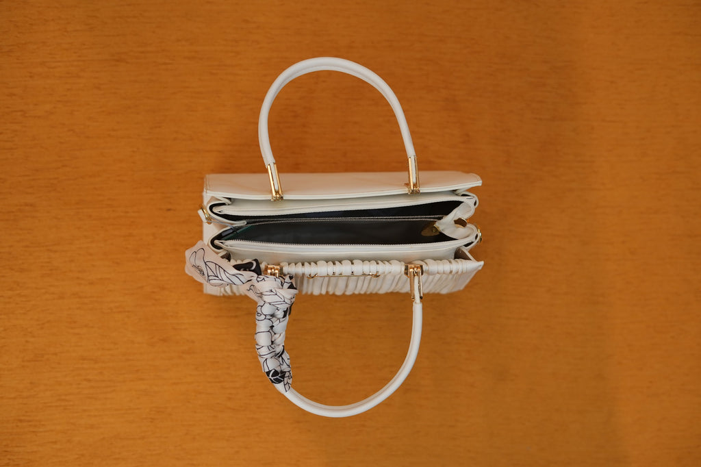 Aurelia White Pleated Satchel