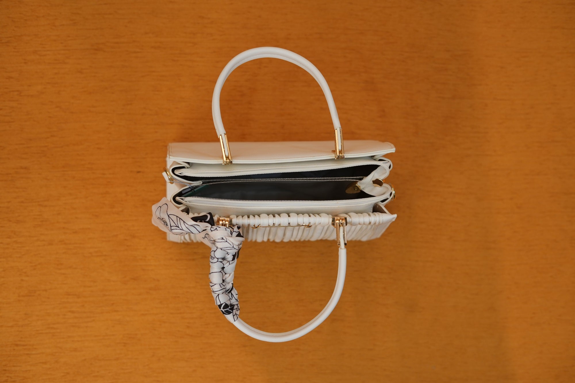 Aurelia White Pleated Satchel