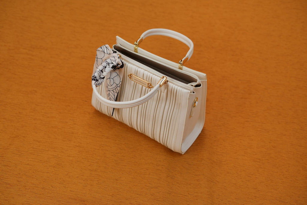 Aurelia White Pleated Satchel